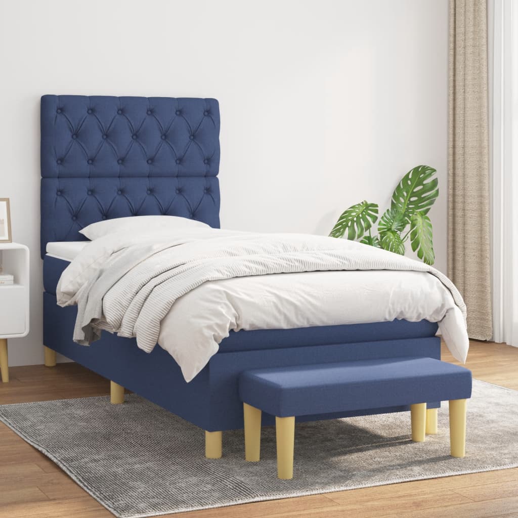 Boxspring met matras stof blauw 80x200 cm is nu te koop bij PeponiXL, paradijselijk wonen!