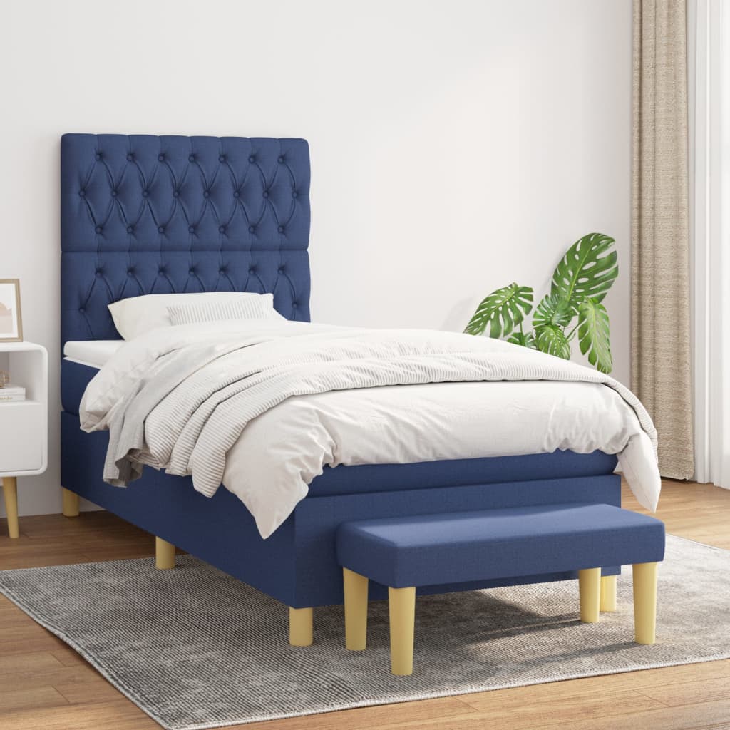 Boxspring met matras stof blauw 90x190 cm is nu te koop bij PeponiXL, paradijselijk wonen!