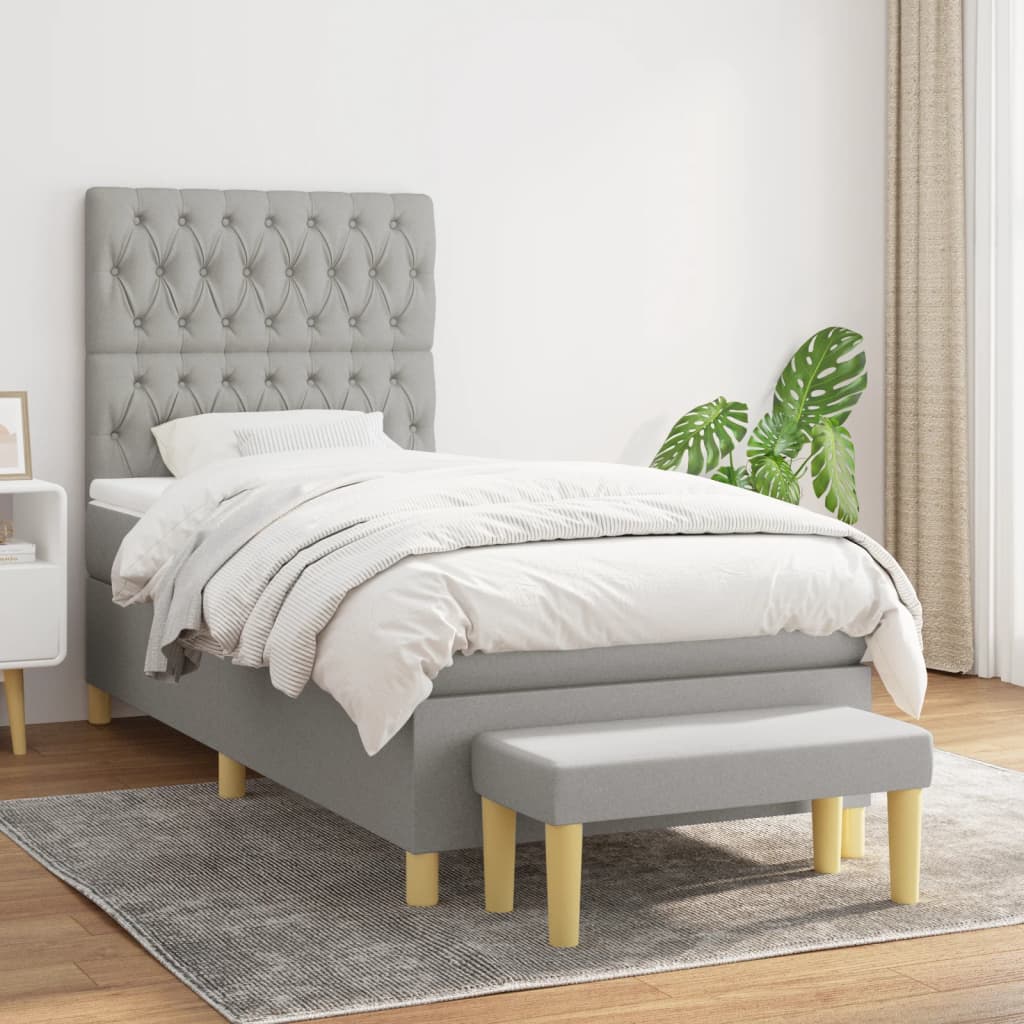 Boxspring met matras stof lichtgrijs 90x200 cm is nu te koop bij PeponiXL, paradijselijk wonen!