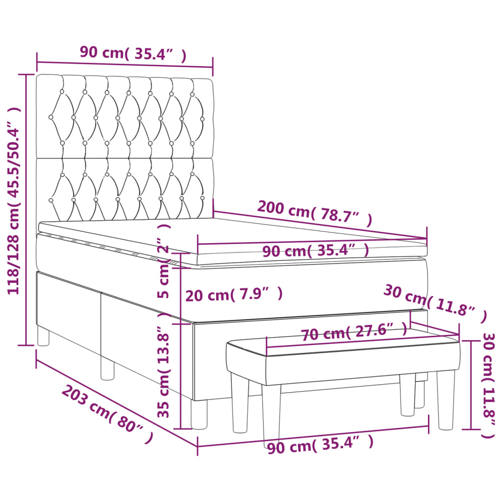 Boxspring met matras stof donkergrijs 90x200 cm is nu te koop bij PeponiXL, paradijselijk wonen!
