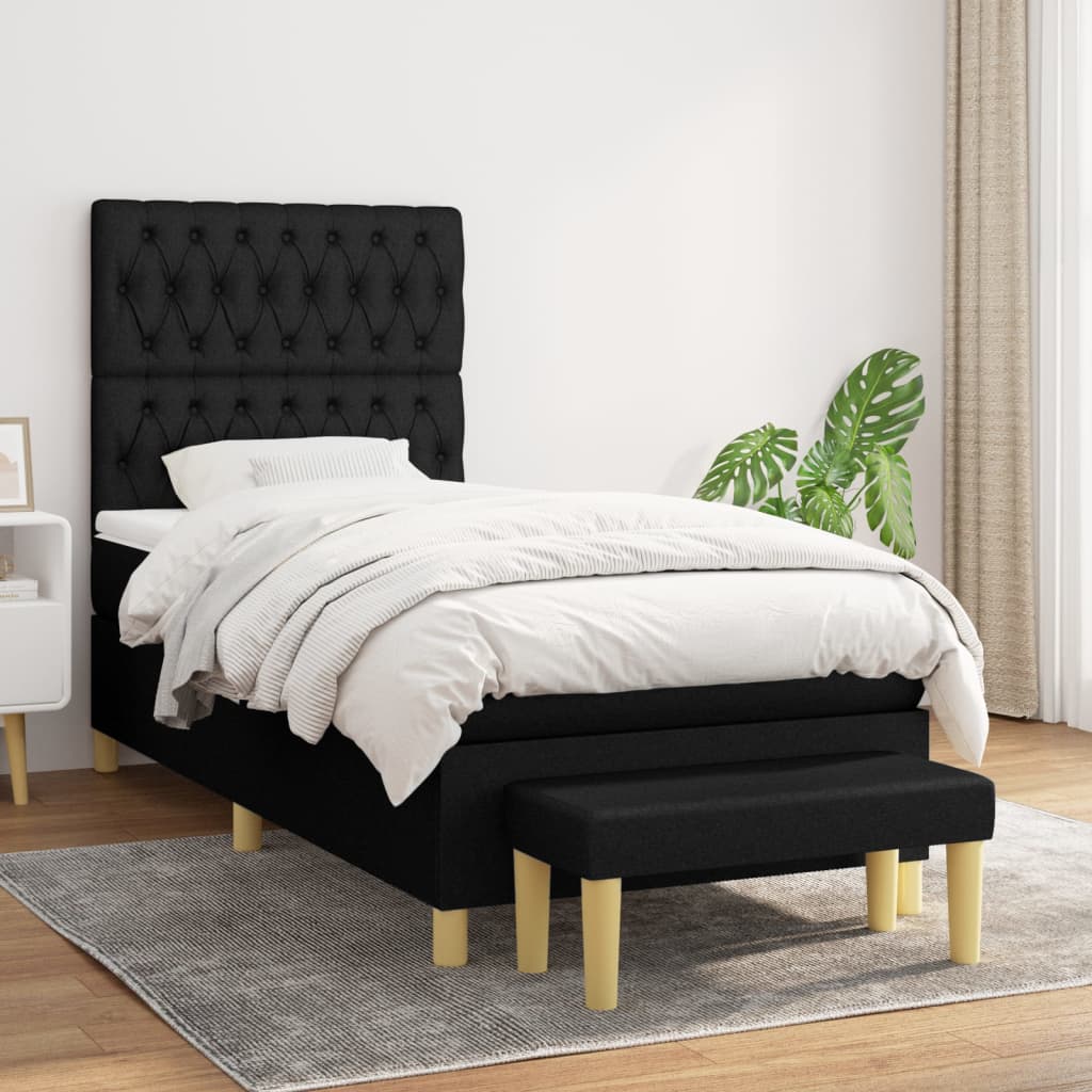 Boxspring met matras stof zwart 90x200 cm is nu te koop bij PeponiXL, paradijselijk wonen!
