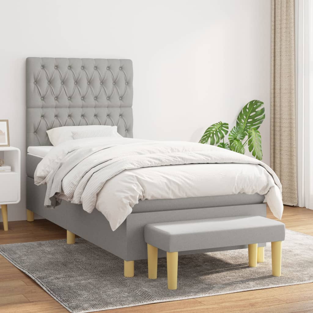 Boxspring met matras stof lichtgrijs 100x200 cm is nu te koop bij PeponiXL, paradijselijk wonen!