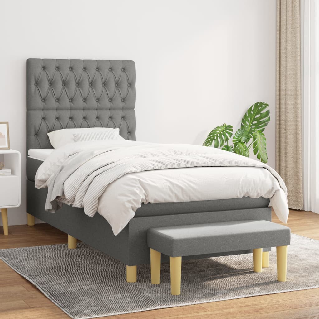 Boxspring met matras stof donkergrijs 100x200 cm is nu te koop bij PeponiXL, paradijselijk wonen!
