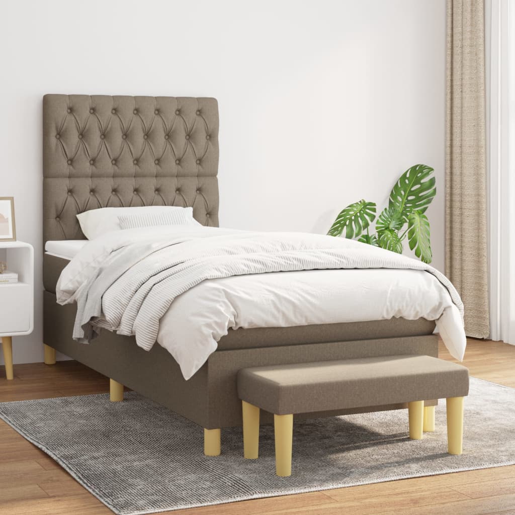 Boxspring met matras stof taupe 100x200 cm is nu te koop bij PeponiXL, paradijselijk wonen!