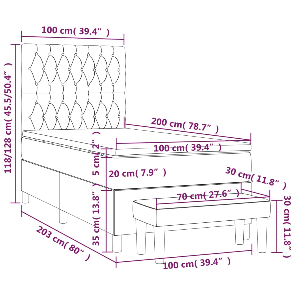 Boxspring met matras stof crèmekleurig 100x200 cm is nu te koop bij PeponiXL, paradijselijk wonen!