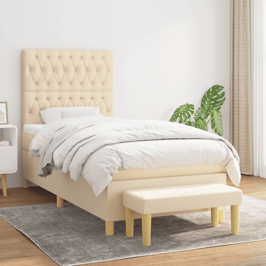 Boxspring met matras stof crèmekleurig 100x200 cm is nu te koop bij PeponiXL, paradijselijk wonen!