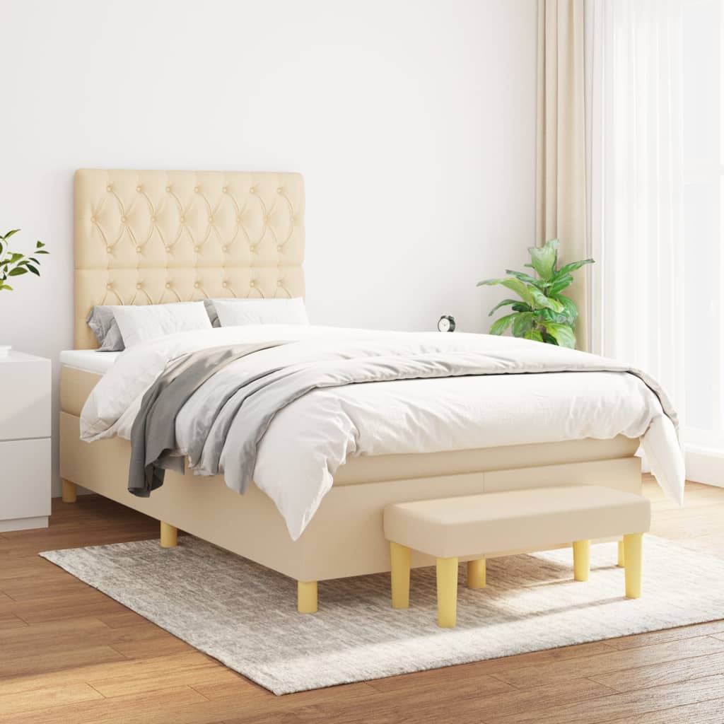 Boxspring met matras stof crèmekleurig 120x200 cm is nu te koop bij PeponiXL, paradijselijk wonen!