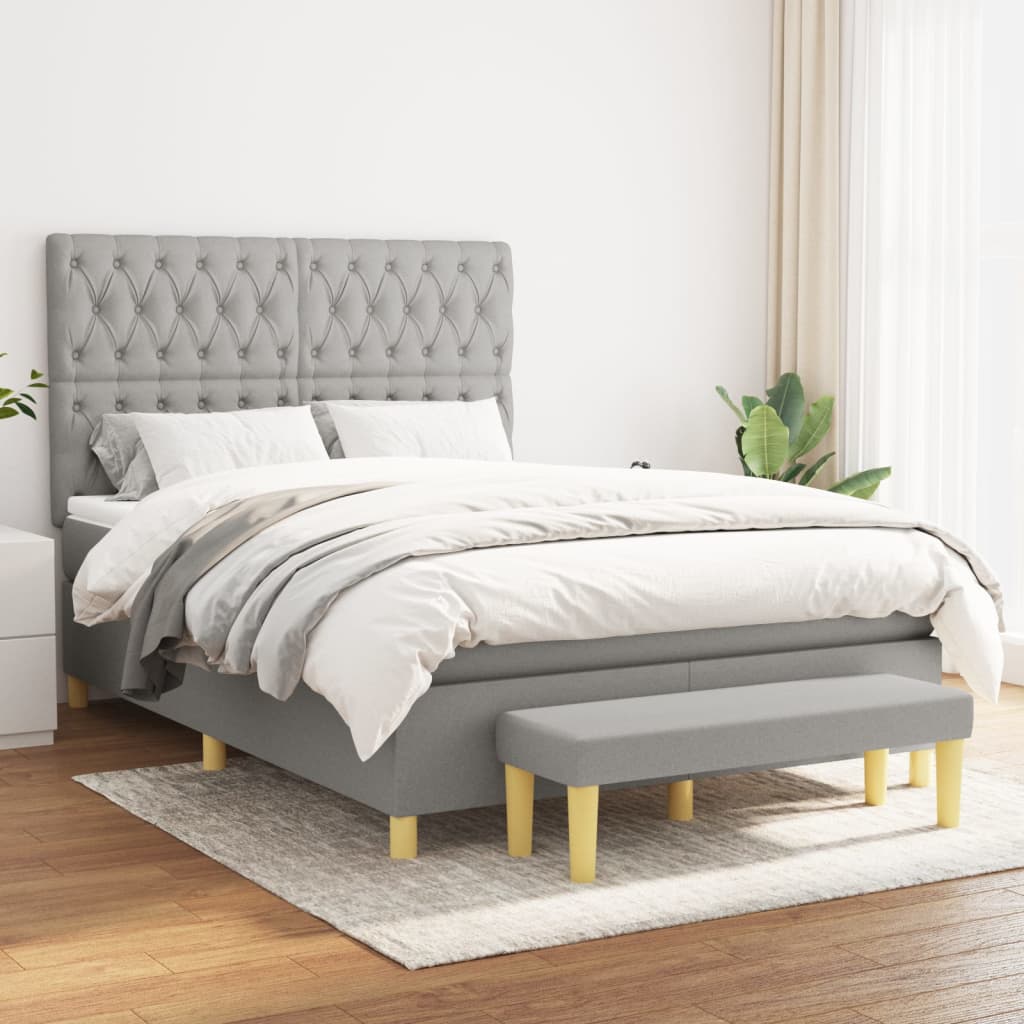 Boxspring met matras stof lichtgrijs 140x190 cm is nu te koop bij PeponiXL, paradijselijk wonen!
