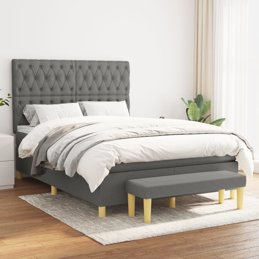 Boxspring met matras stof donkergrijs 140x190 cm is nu te koop bij PeponiXL, paradijselijk wonen!