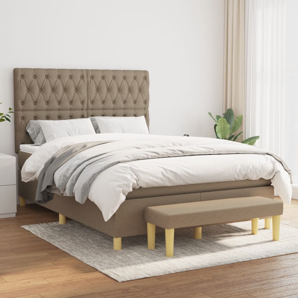 Boxspring met matras stof taupe 140x200 cm is nu te koop bij PeponiXL, paradijselijk wonen!