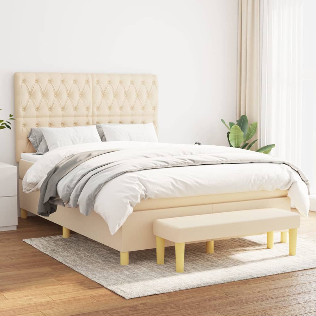 Boxspring met matras stof crèmekleurig 140x200 cm is nu te koop bij PeponiXL, paradijselijk wonen!