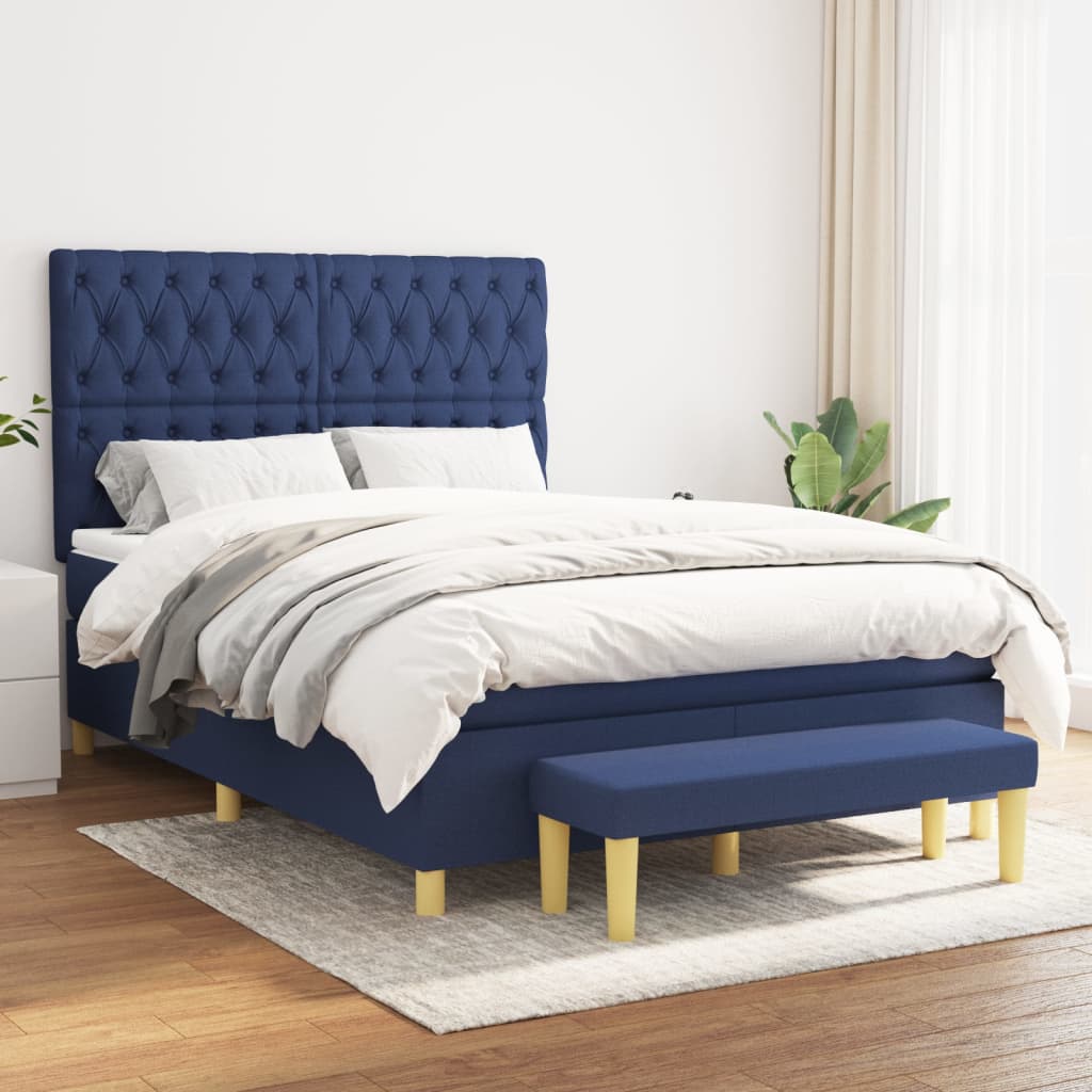 Boxspring met matras stof blauw 140x200 cm is nu te koop bij PeponiXL, paradijselijk wonen!