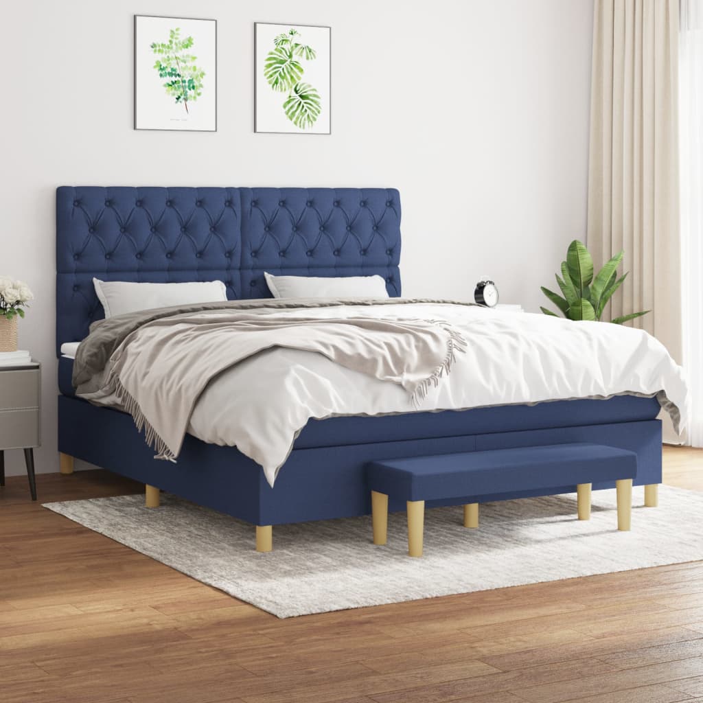 Boxspring met matras stof blauw 160x200 cm is nu te koop bij PeponiXL, paradijselijk wonen!