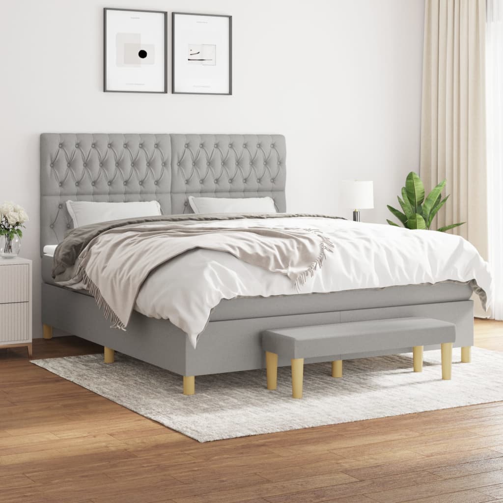 Boxspring met matras stof lichtgrijs 180x200 cm is nu te koop bij PeponiXL, paradijselijk wonen!