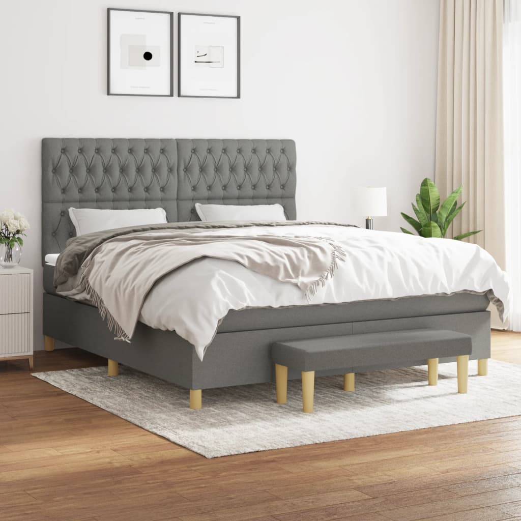 Boxspring met matras stof donkergrijs 180x200 cm is nu te koop bij PeponiXL, paradijselijk wonen!