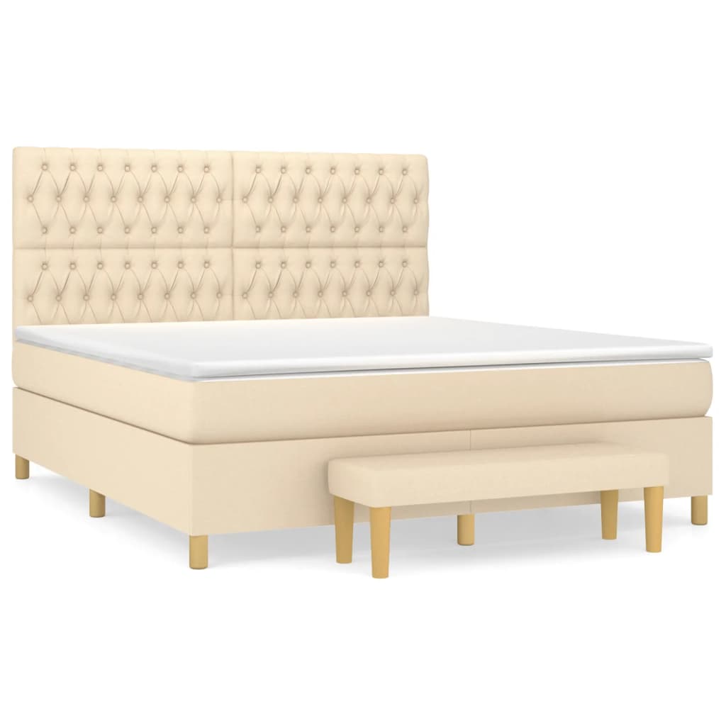 Boxspring met matras stof crèmekleurig 180x200 cm is nu te koop bij PeponiXL, paradijselijk wonen!