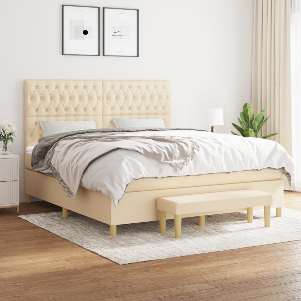Boxspring met matras stof crèmekleurig 180x200 cm is nu te koop bij PeponiXL, paradijselijk wonen!