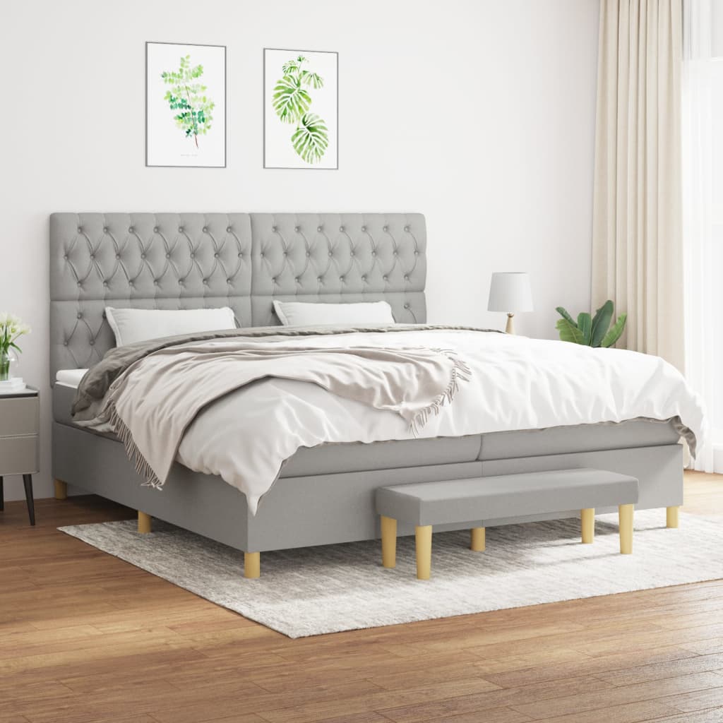 Boxspring met matras stof lichtgrijs 200x200 cm is nu te koop bij PeponiXL, paradijselijk wonen!