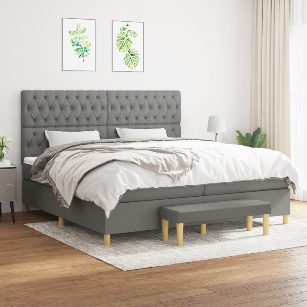 Boxspring met matras stof donkergrijs 200x200 cm is nu te koop bij PeponiXL, paradijselijk wonen!