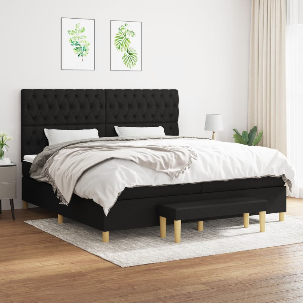 Boxspring met matras stof zwart 200x200 cm is nu te koop bij PeponiXL, paradijselijk wonen!