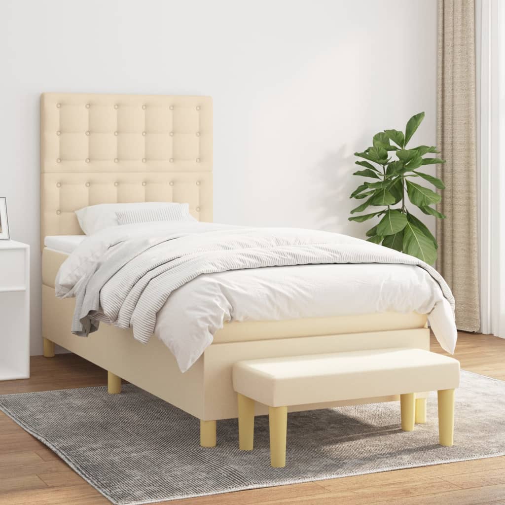 Boxspring met matras stof crèmekleurig 80x200 cm is nu te koop bij PeponiXL, paradijselijk wonen!
