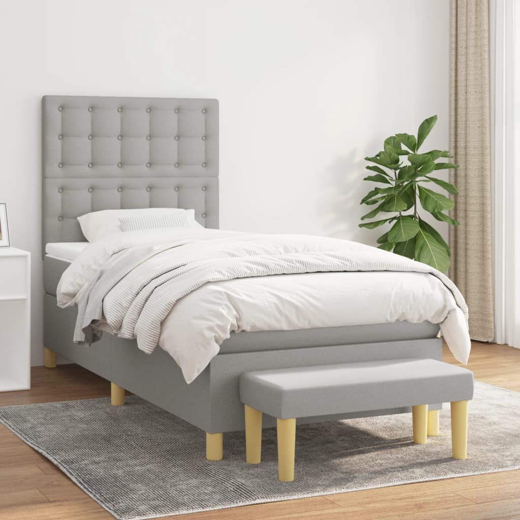 Boxspring met matras stof lichtgrijs 90x190 cm is nu te koop bij PeponiXL, paradijselijk wonen!