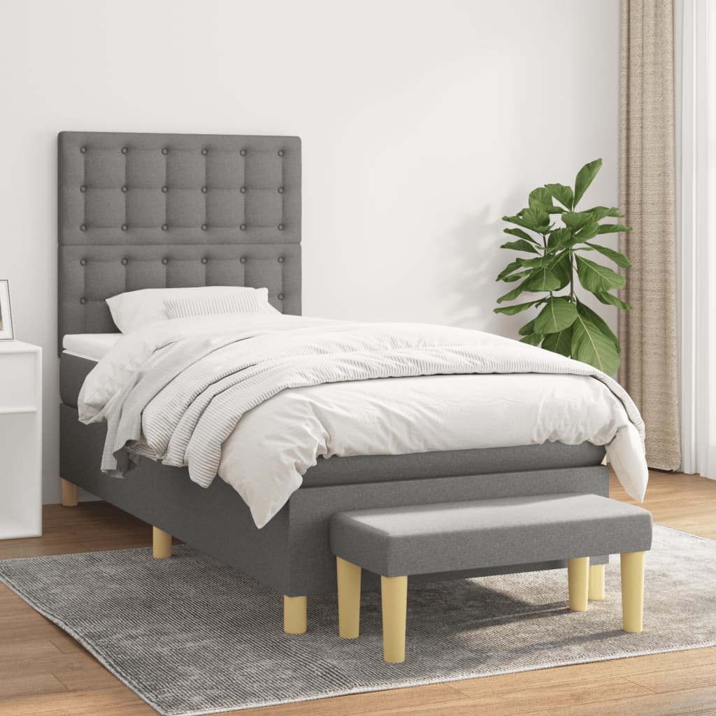 Boxspring met matras stof donkergrijs 90x190 cm is nu te koop bij PeponiXL, paradijselijk wonen!