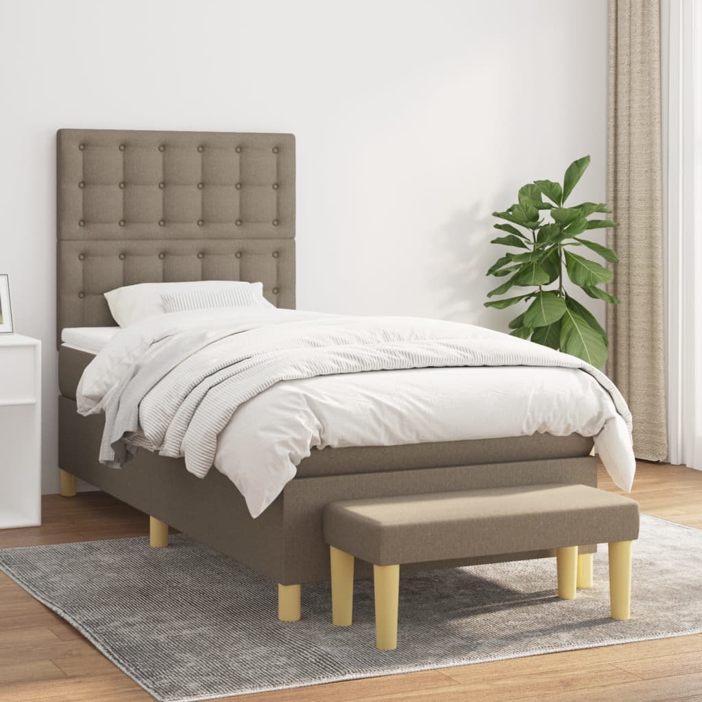 Boxspring met matras stof taupe 90x190 cm is nu te koop bij PeponiXL, paradijselijk wonen!