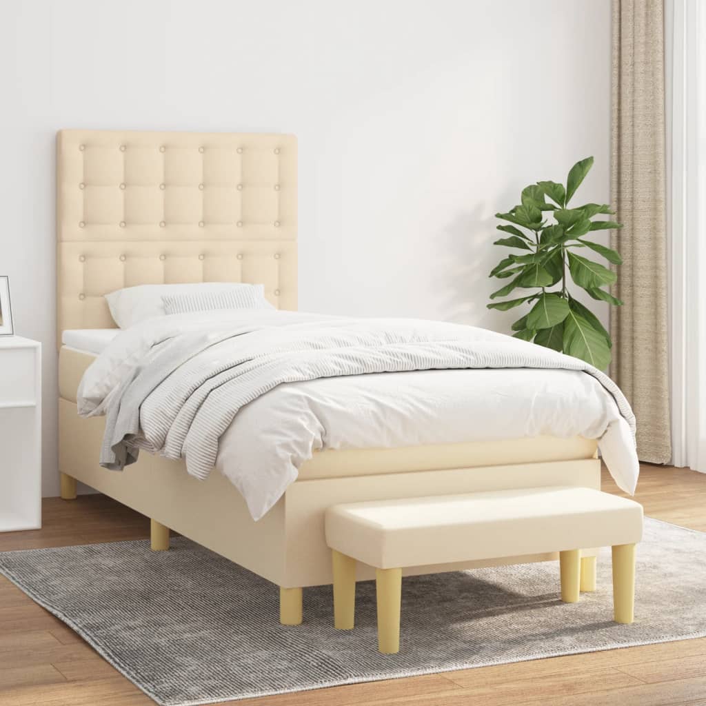 Boxspring met matras stof crèmekleurig 90x190 cm is nu te koop bij PeponiXL, paradijselijk wonen!