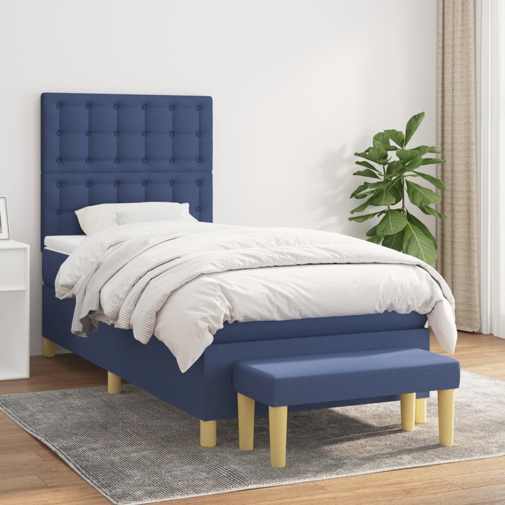 Boxspring met matras stof blauw 90x190 cm is nu te koop bij PeponiXL, paradijselijk wonen!