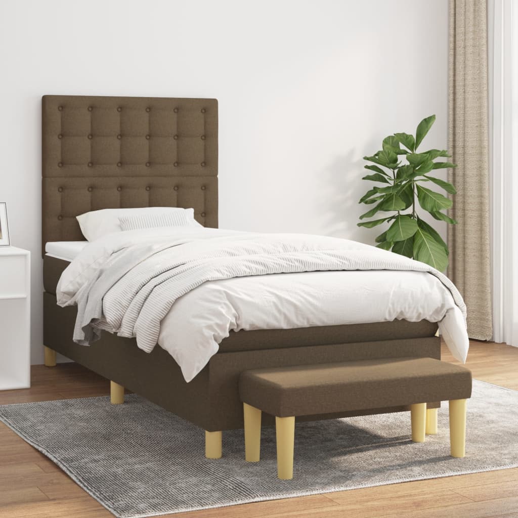 Boxspring met matras stof donkerbruin 90x200 cm is nu te koop bij PeponiXL, paradijselijk wonen!