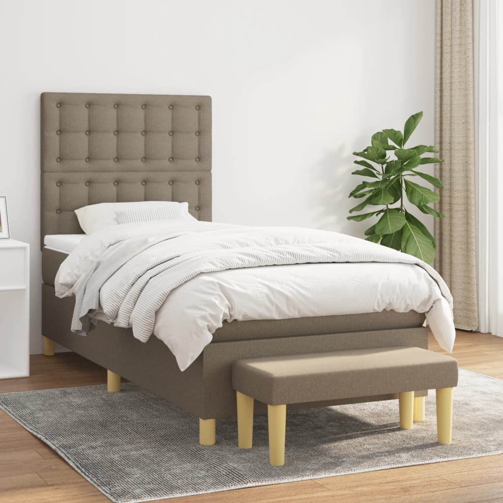 Boxspring met matras stof taupe 90x200 cm is nu te koop bij PeponiXL, paradijselijk wonen!