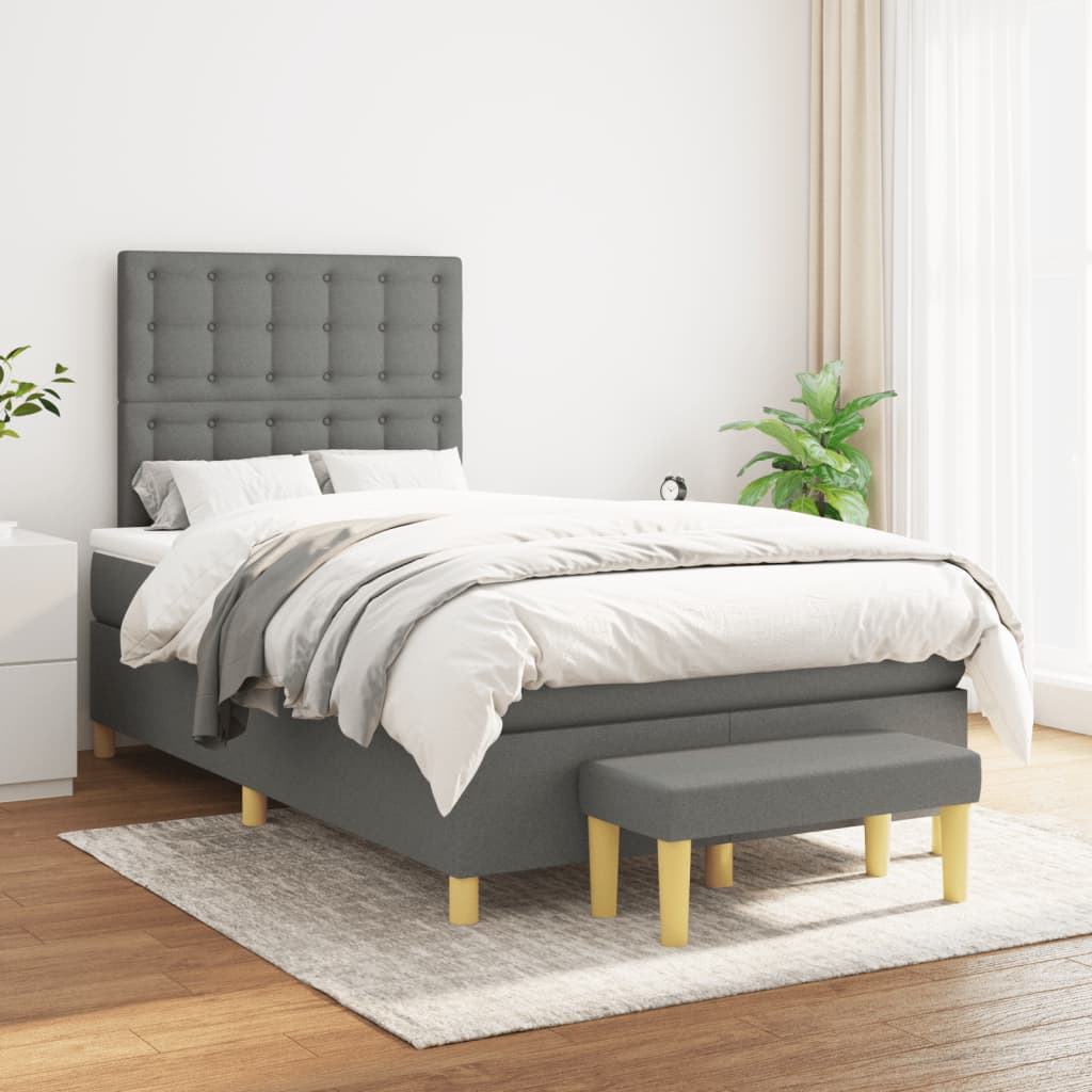 Boxspring met matras stof donkergrijs 120x200 cm is nu te koop bij PeponiXL, paradijselijk wonen!