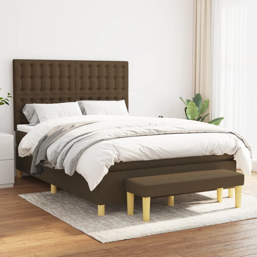 Boxspring met matras stof donkerbruin 140x200 cm is nu te koop bij PeponiXL, paradijselijk wonen!