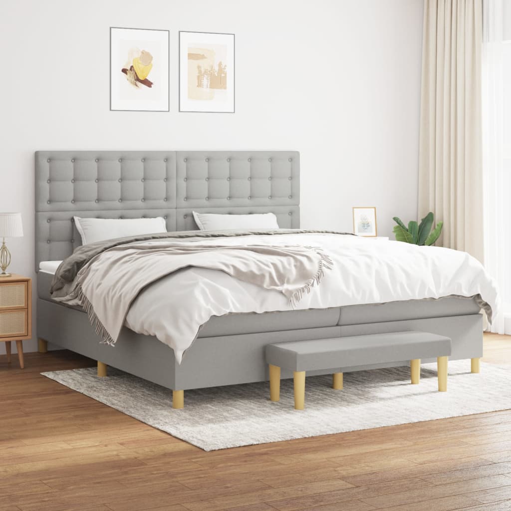Boxspring met matras stof lichtgrijs 200x200 cm is nu te koop bij PeponiXL, paradijselijk wonen!