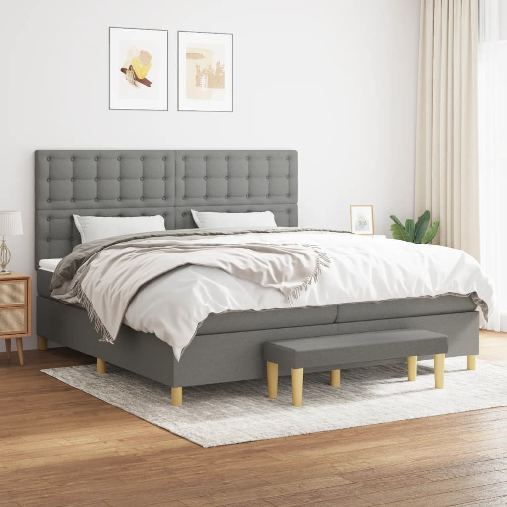 Boxspring met matras stof donkergrijs 200x200 cm is nu te koop bij PeponiXL, paradijselijk wonen!