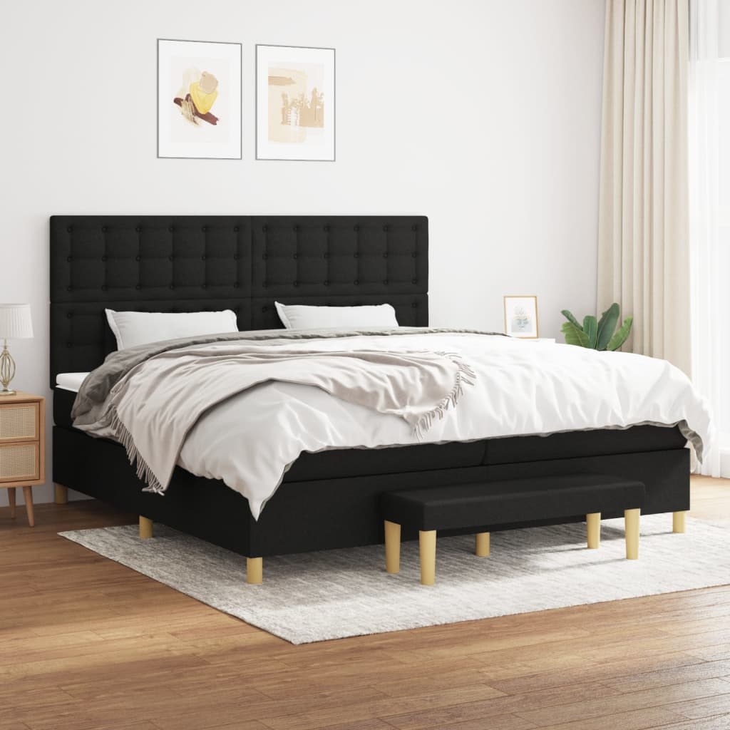 Boxspring met matras stof zwart 200x200 cm is nu te koop bij PeponiXL, paradijselijk wonen!