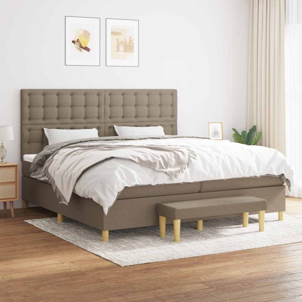 Boxspring met matras stof taupe 200x200 cm is nu te koop bij PeponiXL, paradijselijk wonen!
