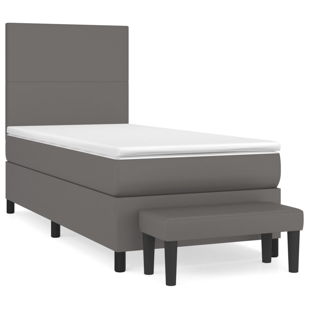 Boxspring met matras kunstleer grijs 90x190 cm is nu te koop bij PeponiXL, paradijselijk wonen!