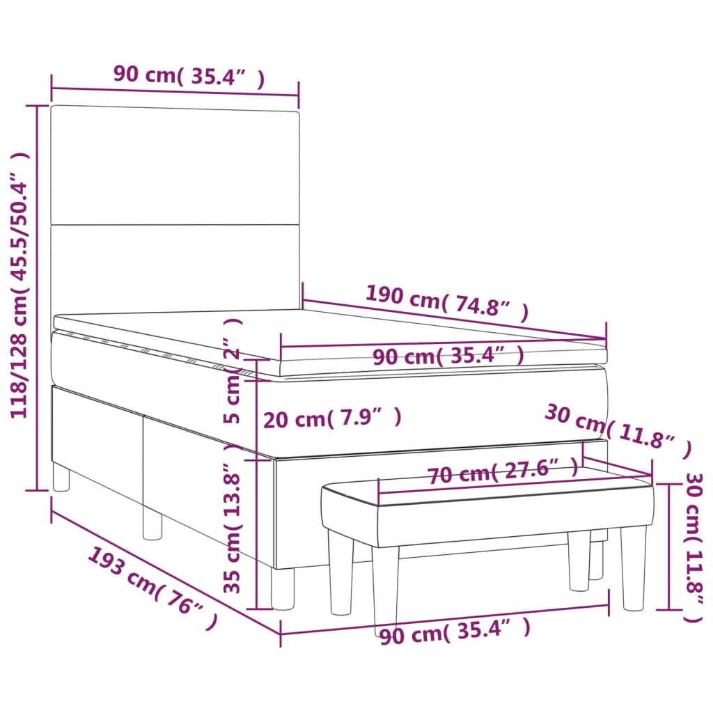 Boxspring met matras kunstleer grijs 90x190 cm is nu te koop bij PeponiXL, paradijselijk wonen!