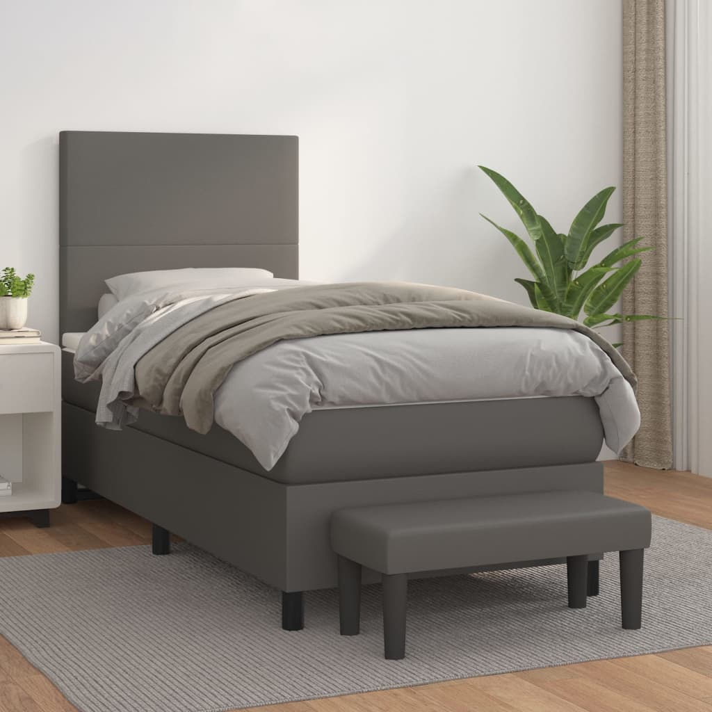 Boxspring met matras kunstleer grijs 90x190 cm is nu te koop bij PeponiXL, paradijselijk wonen!