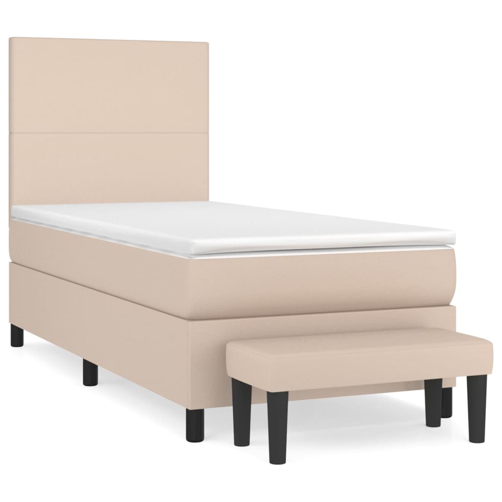 Boxspring met matras kunstleer cappuccinokleurig 90x190 cm is nu te koop bij PeponiXL, paradijselijk wonen!