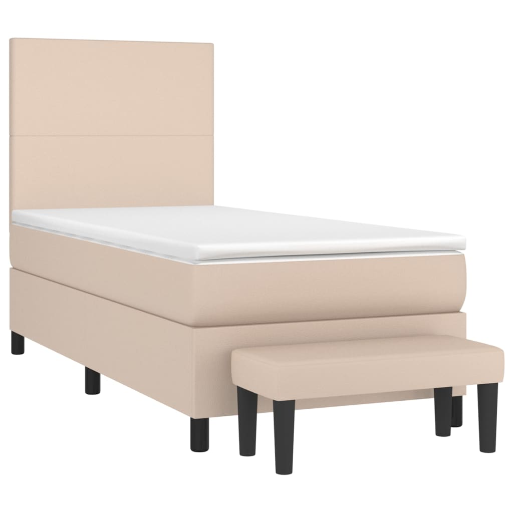 Boxspring met matras kunstleer cappuccinokleurig 90x190 cm is nu te koop bij PeponiXL, paradijselijk wonen!