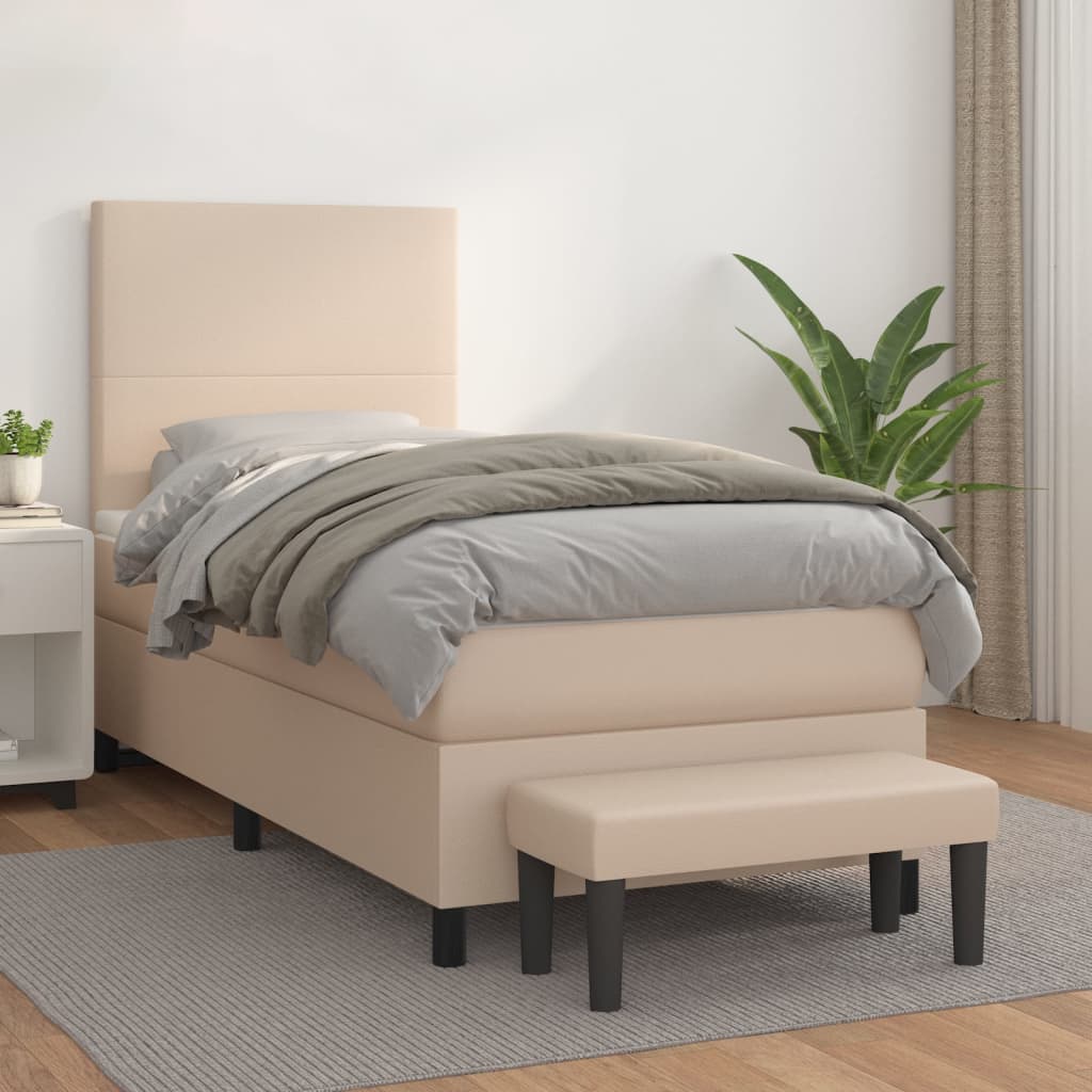 Boxspring met matras kunstleer cappuccinokleurig 90x190 cm is nu te koop bij PeponiXL, paradijselijk wonen!
