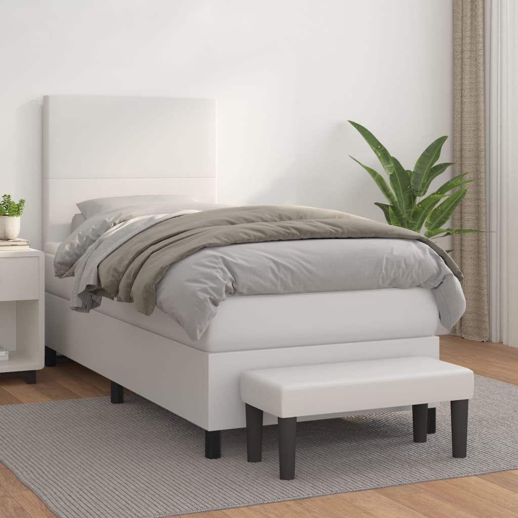 Boxspring met matras kunstleer wit 100x200 cm is nu te koop bij PeponiXL, paradijselijk wonen!