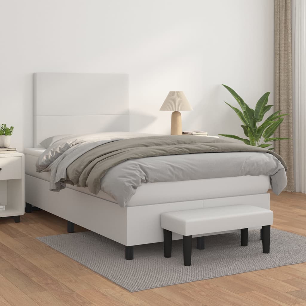 Boxspring met matras kunstleer wit 120x200 cm is nu te koop bij PeponiXL, paradijselijk wonen!