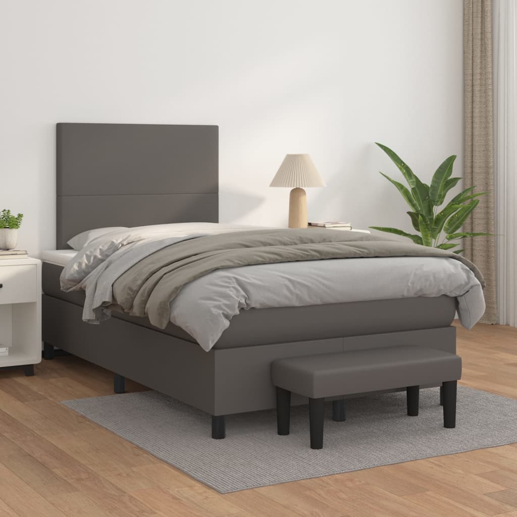 Boxspring met matras kunstleer grijs 120x200 cm is nu te koop bij PeponiXL, paradijselijk wonen!