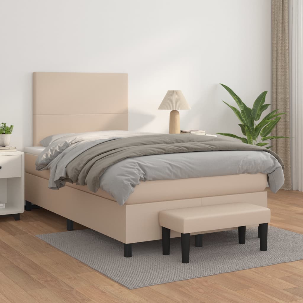 Boxspring met matras kunstleer cappuccinokleurig 120x200 cm is nu te koop bij PeponiXL, paradijselijk wonen!