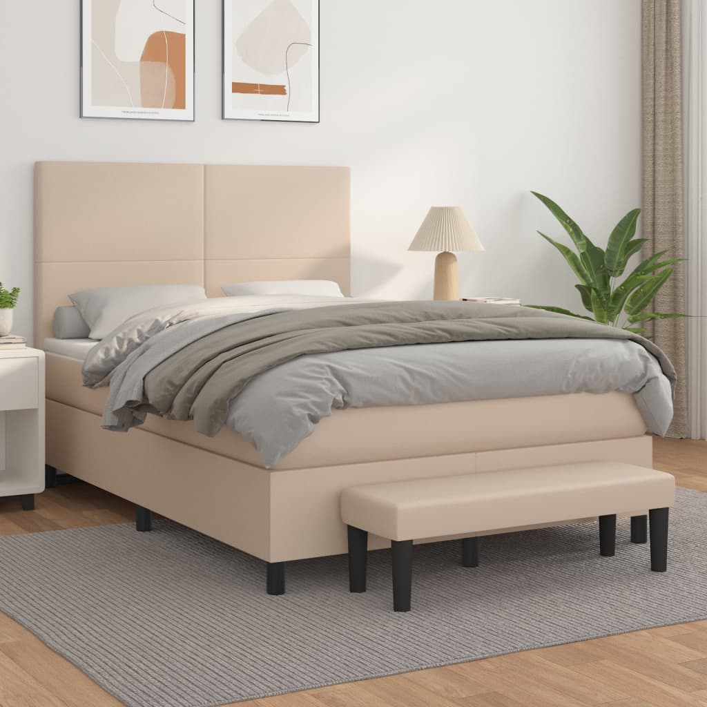 Boxspring met matras kunstleer cappuccinokleurig 140x190 cm is nu te koop bij PeponiXL, paradijselijk wonen!