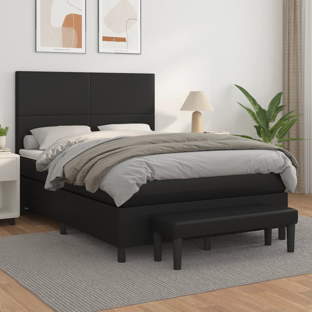 Boxspring met matras kunstleer zwart 140x200 cm is nu te koop bij PeponiXL, paradijselijk wonen!